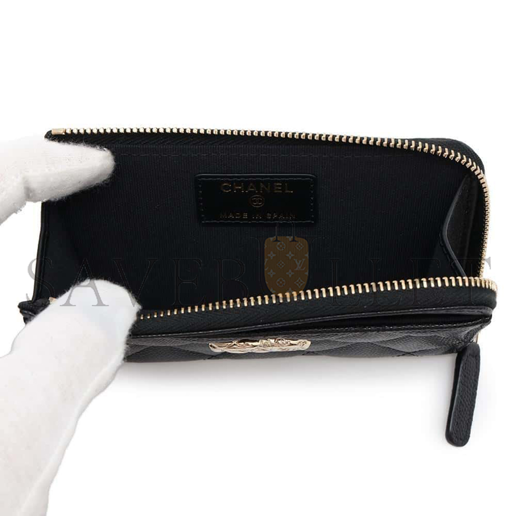 CHANEL MASTER MATELASSE LARGE LOGO L-SHAPED ZIPPER CARD CASE BLACK AP3982 (13*8*3cm)